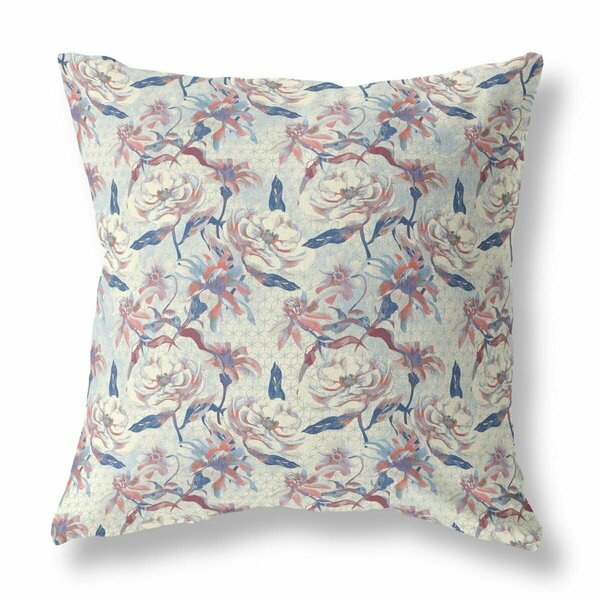 Homeroots 28 in. Roses Indoor & Outdoor Throw Pillow White & Blue 413814